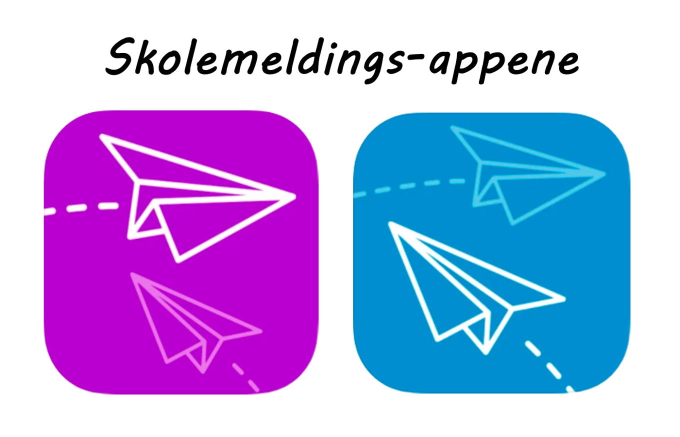 Skolemeldings-appenen for foresatte (lilla) og elever / ansatte (blå)